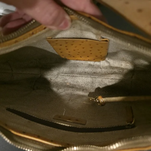 Dooney & Bourke Ostrich-Embossed Leather Hobo Bag,  butterscotch color. - Picture 11 of 16